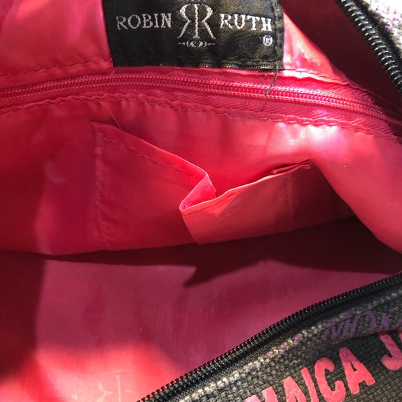 Robin Ruth Cloth Jamaica Shoulder Hobo Tote Black Pink - Picture 6 of 13